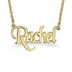 The style is in the spelling! Perfect for the one you love, her name, up to nine characters in length, is spelled out in a fun and pretty script font. This sleek necklace is a custom look just for her! Polished to a brilliant luster, this charming name necklace suspends from an rope chain that secures with a spring-ring clasp. Sterling silver chains measure up to 20.0 inches in length, with additional closure rings at 16.0 and 18.0 inches. Gold chains measure up to 18.0 inches in length, with an Classic Customized Name Necklace For Mother's Day, Customized Classic Name Necklace For Mother's Day, Customizable Classic Name Necklace For Birthday, Classic Customized Name Necklace For Birthday, Custom Name Letter Necklace In Yellow Gold, Custom Name Yellow Gold Letter Necklace, Classic Customized Nameplate Necklace, Elegant Yellow Gold Letter Name Necklace, Elegant Yellow Gold Name Necklace