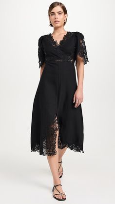 Sea Marcella Lace Dress | Shopbop Lace Stretch Dresses With Short Sleeves, Lace Short Sleeve Stretch Dress, Short Sleeve Lace Stretch Dress, Short Sleeve Lace Dresses With Stretch, Chic Midi Dress With Lace Short Sleeves, Stretch Lace Trim Dress With Short Sleeves, Short Sleeve Stretch Dress With Lace Trim, Stretch Short Sleeve Dress With Lace Trim, Evening Midi Dress With Lace Sleeves