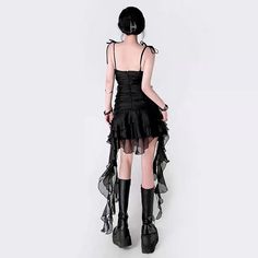 𝔇𝔢𝔱𝔞𝔦𝔩𝔰: Style: Darkwear, Goth, Fairy Grunge Material: Chiffon Quantity: 1PC This attractive Dried Rose Cami Dress is perfect for a day-to-night look. This dress features a ruffle design and irregular hem that makes this dress bewitchingly feminine. The chiffon material of this dress makes it lightweight and easy to move around. Enjoy free shipping with a purchase of over 80$ SIZE CHEST WAIST LENGTHS 31 in 25 in 32 inM 32 in 27 in 32 inL 34 in 29 in 33 inItem measured by hands may have 1- Fairycore Corset Dress For Party, Fairy Grunge Fitted Dress For Party, Fairy Grunge Mini Dress For Halloween Night Out, Fairycore Sleeveless Corset Dress For Party, Halloween Fairy Grunge Mini Dress For Night Out, Black Corset Dress For Alternative Fashion Spring, Black Witchy Corset Dress For Party, Witchy Black Corset Dress For Party, Fitted Fairy Dress For Halloween Party