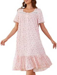 PRICES MAY VARY. Elegant Design: This Victorian-style house dress features a delicate lace collar and a charming floral print pattern for an effortlessly feminine look.The flowy, relaxed fit offers unrestricted movement and a flattering drape. Soft and Comfortable: Women's nightgown is made of 80% polyester 15% cotton, 5% spandex. Crafted from lightweight, breathable fabric, this nightgown provides cozy comfort for a restful night's sleep. Convenient Pockets: Designed with convenient side pocket Cozy Dresses, Night Wear Dress, Victorian Nightgown, Nightgown Pattern, House Dresses, Dresses With Pockets, Cozy Dress, Floral Prints Pattern, Nightgowns For Women