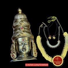 Design by Classical Dance Jewelry® ❥ Product Details: Designer Brass decorated Goddess Varalakshmi Ammavaru Face , Crown kireetam 9 Piece set ❥ Material is Brass alloys ❥ Color: Gold, Brass ❥ Beautiful Goddess Lakshmi face set used for varalakshmi Vratham ❥ Beautifully embossed mask used for pooja during Varalakshmi Vratham ❥ Very Heavy Face ❥ Beautifully decorated mask used for pooja during Varalakshmi Vratham ❥ Completely Decorated with High Quality Stones and pearls 🎈We will send item that a Navratri Meenakari Ceremonial Sets, Ceremonial Meenakari Sets For Navratri, Festive Kundan Sets For Rituals, Ceremonial Meenakari Sets For Festivals, Ceremonial Sets With Meenakari For Festivals, Gold Lehenga For Traditional Ceremonies And Navratri, Ceremonial Festive Sets With Meenakari, Ceremonial Festival Sets With Meenakari, Traditional Heavy Lehenga For Navratri