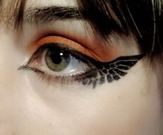 Bird Wing Eyeliner, Crowley Inspired Makeup, Angel Wing Liner, Crow Inspired Makeup, Bird Inspired Makeup, Angel Wing Eyeliner, Bird Inspired Fashion, Wings Eyeliner, Crow Makeup