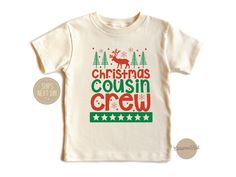 Get your little ones into the festive spirit with our adorable 'Christmas Cousin Crew Kids Shirt.' This charming shirt is perfect for family gatherings during the holiday season. Made with soft and comfortable fabric, it's ideal for kids to wear while decorating the Christmas tree, opening presents, or enjoying holiday festivities. How to order: Please select size & style from the drop down menu, select quantity If there is personalization box available(for certain listings) Add your personalization Add to cart If you are ordering multiple shirts with different size & style Add them to the cart separately Then proceed to checkout If in rush, please select priority mail option at checkout. Production time: 1-2 business days Shipping time: 2-5 days Delivery time: Usually within 2-8 days depe Cousin Christmas Shirts, Christmas Gifts For Cousins, Christmas Gift For Baby, Christmas Bodysuit, Christmas Family Shirt, Cousin Crew, Baby Christmas Gifts, Family Christmas Shirts, Family Shirt