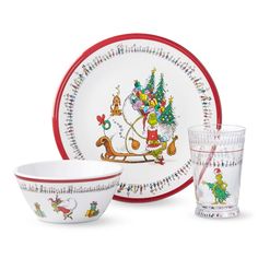 christmas dinnerware set with santa's sleigh design