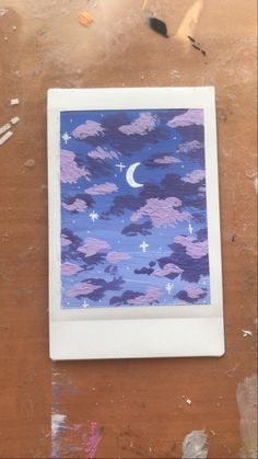 an image of a painting with clouds and a moon on the sky in blue, purple and white