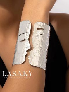 Lasaky - Irregular Face Design Punk Cuff Bangle for Valentines Day Holiday Bracelets, Bold Statement Jewelry, Silver Cuff Bangle, Trendy Fashion Jewelry, Cuff Jewelry, Cuff Bangle Bracelet, Hand Jewelry, Face Design, Cuff Bangles