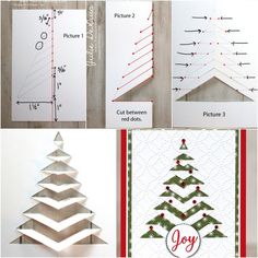 four different christmas cards with the words joy on them and an image of a tree