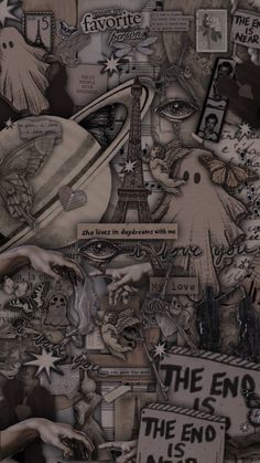 collage of various images with words and pictures on them, including an image of the eiffel tower