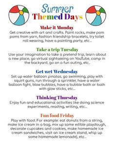 the summer themed days poster is shown with instructions to make it easier for kids to learn how