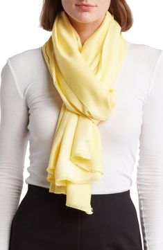 Top off your chilly look with this oversized pashmina wrap crafted from soft satin. 25'' length (size S) 100% viscose  Hand wash cold, lay flat to dry, do not bleach Imported Silk Pashmina Shawl For Fall, Classic Solid Pashmina Shawl, Chic Solid Scarves For Spring, Spring Pashmina Shawl Scarf, Classic Solid Color Silk Scarves, Solid Color Pashmina Shawl, Classic Solid Color Pashmina Scarves, Beige Pashmina Shawl Scarf, Classic Solid Color Pashmina Scarf