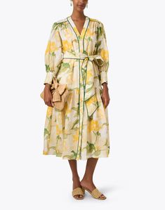 Effortlessly elegant and brimming with femininity, Christy Lynn's Layla dress is the breath of fresh air your wardrobe needs. Crafted from lightweight linen, the a-line silhouette features a yellow waterlily motif and is defined at the waist with a self-tie belt. Wear it with neutral accessories for a new season look you'll love. Green Knit Dress, Embroidered Shirt Dress, Print Chiffon Dress, Floral Print Shirt, Printed Shirt Dress, Yellow Print, Print Chiffon, Printed Linen, Linen Dress