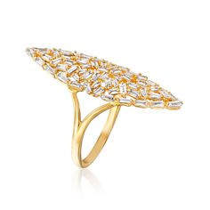 Ross-Simons - .85 ct. t. w. Diamond Cluster Ring in 14kt Yellow Gold. Size 8. This elongated ring brings ample sparkle to the table. The marquise-shaped center glitters with clustered .85 ct. t. w. baguette diamonds in polished 14k yellow gold. Makes for the perfect cocktail ring. 1 1/4" wide. Diamond cluster ring. Diamond birthstones are the perfect gift for April birthdays. Marquise Cut Diamond Ring With Baguette Diamonds, Marquise Diamond Ring With Pave Setting, Gold Marquise Diamond Ring With Baguette Diamonds, Marquise Baguette Diamond Ring In Diamond White, Diamond Birthstone, Perfect Cocktails, Baguette Diamonds, Yellow Gold Jewelry, Diamond Cluster Ring