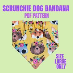 This is for the size LARGE Bandana Pattern ONLY! This does not include all other sizes.  Create a scrunchie bandanas for your dog using my Scrunchie Bandana pattern that I have been using to sell these best selling bandanas! I have been selling and creating Scrunchie Bandanas for my handmade pet shop, Little Shop Joy since 2019! I created this bandana after constantly accidentally pulling my shih tzu's hair when tying on a traditional bandana. It's soo simple to make! You will fall in love with how easy they are to use! Just slide it over your fur baby's head and that's it! It stays in place and require no tying! Great for adventurous pups who tend to lose their Bandanas and perfect for those who don't like that knot from a traditional one!  This Scrunchie Bandana Pattern has step by step Dog Bandana Pattern With Elastic, Large Bandana, Style Bandana, Scrunchie Styles, Bandana Pattern, Handmade Pet, Kinds Of Fabric