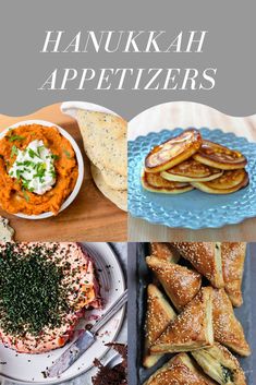 there are many different types of appetizers on the table with text overlay