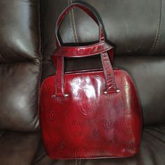 It's Nice Used Purse Red Leather-lined Satchel For Formal Occasions, Red Leather Lined Satchel For Formal Occasions, Red Leather-lined Shoulder Bag For Evening, Red Formal Shoulder Bag With Leather Lining, Formal Red Shoulder Bag With Leather Lining, Elegant Red Shoulder Bag With Leather Lining, Cartier Handbags, Bags Logo, Leather Purse