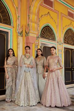 Explore lehengas, saris and jackets in romantic tones like sea blue, dusty rose and ash with intricate zardozi work, metallic bead work, French knots and multi-colored thread work. A collection of soft pastels for the bride, that encompases all her wedding dreams coming true. Festival Outfit, Wedding Guest Outfit