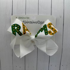 Customizable hand painted school mascot name bow. Perfect to add that touch of school spirit!  6" White hair bow with alligator clip White Hair Bow, White Hair Bows, Lafayette La, Cheer Bows, School Mascot, School Spirit, White Hair, Barrettes, Hair Bow