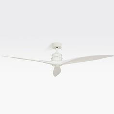 a white ceiling fan with three blades