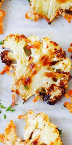 roasted parmesan cauliflower on a baking sheet with the title overlay