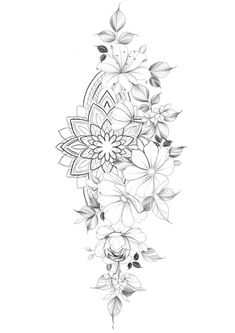 a black and white drawing of flowers