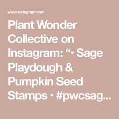 the words plant wonder collective on instagram, sage playdouh and pumpkin seed stamps