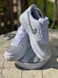 White Bling Sneakers For Party, White Sneakers For Party With Round Toe, White Round Toe Party Sneakers, White Round Toe Sneakers For Party, Luxury White Custom Wedding Sneakers, Custom White Sneakers With Round Toe For Anniversary, White Custom Sneakers With Round Toe For Anniversary, Silver Sneakers For Wedding With Round Toe, Rhinestone Round Toe Wedding Shoes