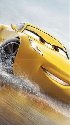 a cartoon character is driving in the water with his eyes wide open and mouth wide