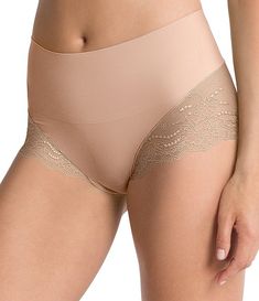 Spanx Undie-tectable Lace Brief Panty | Dillard's Beige Lace Brief Bottoms, Shaping Brief Bottoms With Lace Trim, Elegant Full Coverage Lace Bottoms, Elegant Lace Trim Shapewear, Elegant Lace Shapewear With Lace Trim, Fitted Full Coverage Bottoms With Lace Trim, Elegant Full Coverage Shapewear With Lace Trim, Fitted Lace Trim Bottoms With Full Coverage, Fitted Lace Trim Full Coverage Bottoms