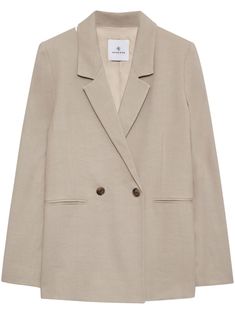 sand beige linen blend notched lapels double-breasted button fastening two front welt pockets long sleeves straight hem central rear vent Style Essentials, Outfit Classy, Outfit Styles, Winter Closet, Dream Closets, Beige Blazer, Lapel Blazer, Blazer Beige, Water Consumption