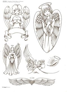 some angel tattoos on a white background