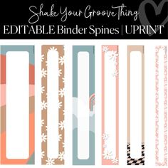 Editable and Printable Binder Covers and Spines Classroom Decor and Organization Shake Your Groove Thing by UPRINT Cute Binder Covers Printables, Binder Spine Template, Groovy Classroom Decor, Vintage Classroom Decor, Classroom Jobs Bulletin Board, Trendy Classroom, Groovy Classroom, Binder Decoration, Binder Cover Templates