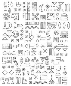 a large collection of different shapes and sizes in black and white on a white background