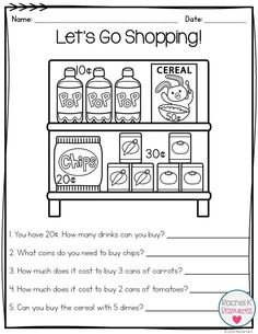 a printable worksheet to help kids learn how to shop