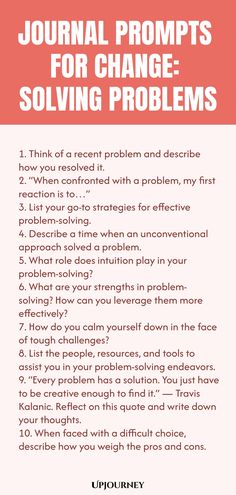 Explore a variety of thought-provoking journal prompts designed to help you navigate through challenging times and solve problems effectively. Whether you're seeking personal growth or looking for practical solutions, these prompts are a great starting point for self-reflection and positive change in your life. Embrace the opportunity to dive deep into your thoughts, gain clarity, and make meaningful shifts towards a more fulfilling future. Get ready to uncover new perspectives and ignite powerf Therapeutic Journaling, Improve Relationship, Happiness Journal, Solving Problems, Therapeutic Activities