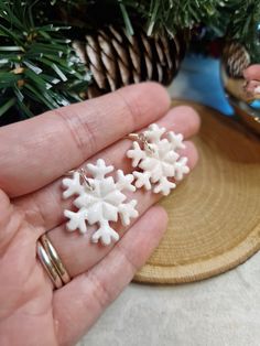 someone is holding some tiny snowflakes in their hand