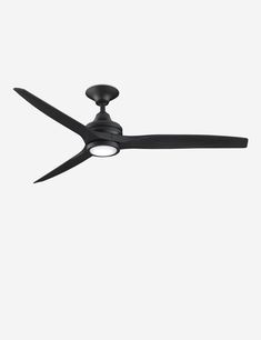 a black ceiling fan against a white background