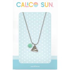 "Get the Calico Sun™ Silver Paper Airplane Emma Necklace at Michaels. com. Suspended from an adjustable silver ball chain necklace, the metal pendant is accented with a charming green pom pom for fashionable chic. This unique metal paper airplane shaped silver pendant will be a standout for anyone who wears it. Suspended from an adjustable silver ball chain necklace, the metal pendant is accented with a charming green pom pom for fashionable chic. For more high flying fun, pair with the Emma pap Playful Adjustable Silver Necklace, Playful Adjustable Silver Charm Necklace, Emma Necklace, Kids Holiday Gifts, Silver Paper, Paper Airplane, Ball Chain Necklace, Paper Airplanes, Boy Accessories