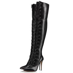 TAAFO High Heel Over The Knee Boots Lace Stiletto Long Boots Durable Shoes Black-40 Black High Heel Knee-high Boots, Boots Square Toe, Suede Boots Knee High, Long Boots, Wedge Boots, Lace Boots, Shoes Black, Over The Knee Boots, Over The Knee