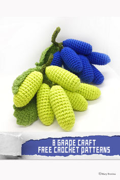 three crocheted vegetables sitting next to each other