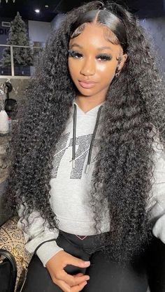 Long Deep Wave Wig Black Women, 5x5 Closure Curly Wig Styles, Styles With Water Wave Hair, Deep Wave Claw Clip Hairstyle, How To Style Deep Wave Wig, Wigs Half Up Half Down, Curly Hairstyles Sew In, Curly Wig With Two Braids, Curly Lace Front Wigs Styles