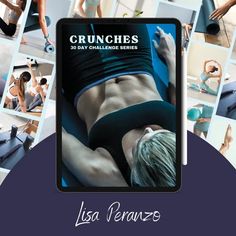 an advertisement for crunches with pictures of women doing exercises in the background and text that reads,