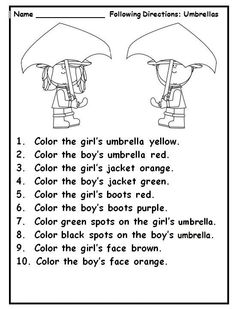 two children's umbrellas are shown in this worksheet