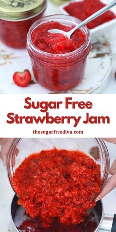 strawberry jam in a jar with spoons and strawberries