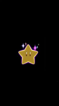 a yellow star with two eyes and three stars on the side, against a black background