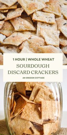 a glass jar filled with homemade sourdough crackers