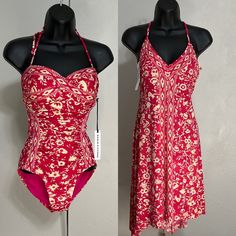 Marching Set. Pretty Pink Print One Piece With Side Shirring For A Slim Look. The Inner Tag On The Suit Says 6, The Outer One Says 4-I Believe By The Measurements This Is A 6. Cute Cover Up Swim Dress Is Size Small. Adjustable Tie Back And Inner Bra That Could Certainly Be Worn Alone. Is A Mini Dress But Has Cute Handkerchief Hem On The Sides. Nice Stretch Material Thinner Than Most Swimwear. This Screams Vacation!! Pink Sleeveless One Piece For Pool, Sleeveless Pink One Piece For Pool, Sleeveless Pink One-piece For Pool, Fitted Pink One-pieces For Poolside, Pink Fitted Sleeveless One Piece, Fitted Pink One-piece Swimwear For Pool, Pink Lined Body Swimwear, Pink Fitted One-piece Beachwear, Fitted Pink Beachwear One Piece