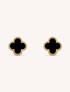 VAN CLEEF & ARPELS - Sweet Alhambra yellow-gold and onyx earrings | Selfridges.com Van Cleef And Arpels Jewelry Black, Sweet Alhambra Earrings, Alhambra Earrings, Van Cleef And Arpels Jewelry, Van Cleef And Arpels, Gold Aesthetic, Onyx Earrings, Classy Jewelry, Van Cleef Arpels