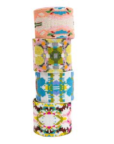 Inspired by the color schemes of our vibrant patterns, this beaded cuff bracelet was designed to bring a pop of color to any outfit! Designed by Laura Park. Dimensions: 2" wide Colors inspired by our exclusive pattern "Park Avenue" Made in India Park Painting, Laura Park, Green Wrap, Pink Wrap, Park Designs, Vibrant Patterns, Beaded Cuff Bracelet, Beaded Cuff, Pretty Bracelets