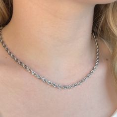 This stainless steel silver rope chain would make a great addition to your jewelry collection.  It's a great chain to wear on it's own, layered as a set with other chains. Comes in Silver, Gold, 3mm, or 4mm thick. Chose options for size and color above. Details for 4mm chain: 14k PVD gold plated stainless steel  Water Resistant and Tarnish Resistant 16 inches + 2 inch extender Details for 3mm chain: 14k PVD gold plated stainless steel  Water Resistant and Tarnish Resistant 15 inches + 2 inch ext Heart Pendent, Pink Jewelry Box, Silver Rope Chain, Gold Rope Chains, Rope Chain Necklace, Layer Necklace, Pendent Necklace, Waterproof Jewelry, Chain Silver