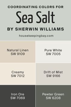 Sea Salt SW 6204 by Sherwin Williams Coordinating Colors Pewter Green Sw, Sherwin Williams Coordinating Colors, Drift Of Mist, Sw Sea Salt, Sea Salt Paint, Sea Salt Sherwin Williams, Farm House Colors, Kitchen Paint Colors, Sherwin Williams Paint Colors